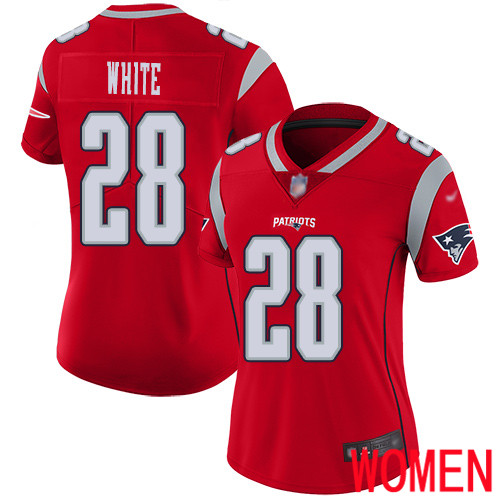 New England Patriots Football #28 Inverted Legend Limited Red Women James White NFL Jersey->women nfl jersey->Women Jersey
